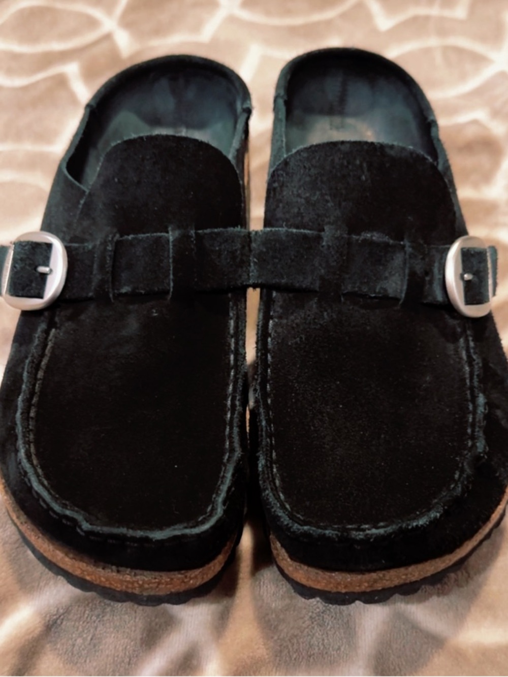 Birkenstock Black Suede Slip-On Clog with Buckle Detail size 39